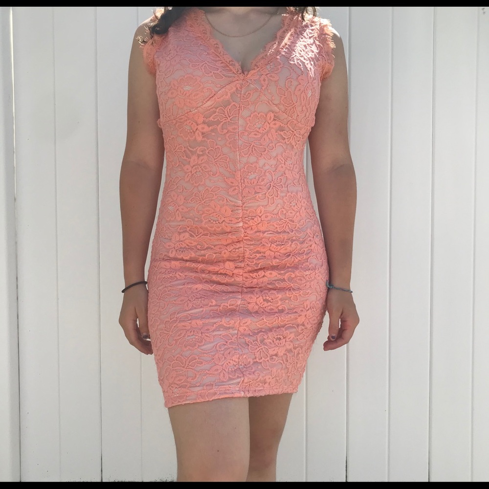 Coral Pink Lace Dress